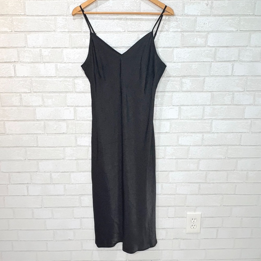 Black Satin Bias Cut Slip Dress Medium 90s Minimalist Indie Sleaze Dark Romantic - Picture 3 of 13